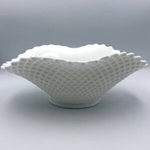 Westmoreland 1950's Milk Glass Ruffled Edge Quilted Diamond Serving Bowl